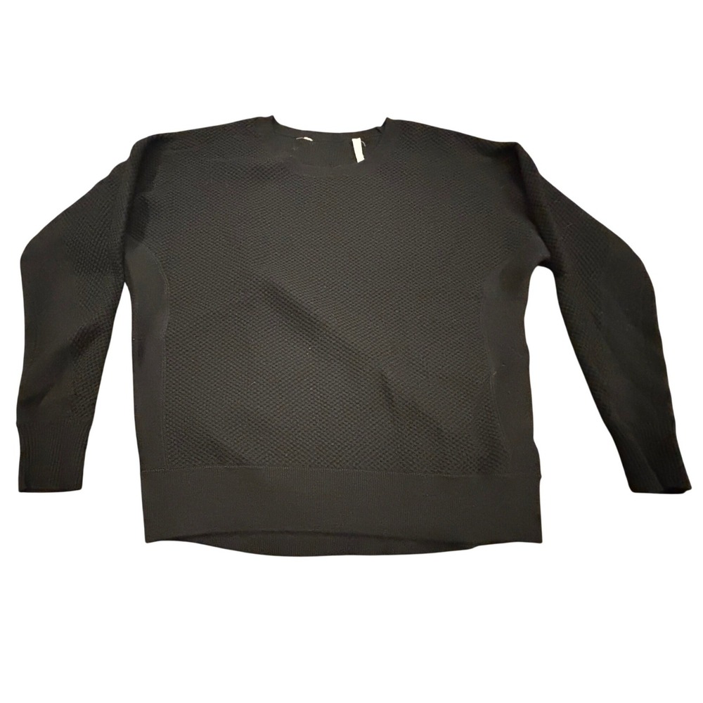 Athleta Womens Black Merino Wool Blend Textured Knit Crewneck Sweater Size S
